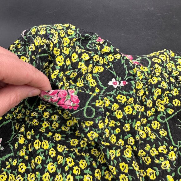 Vintage Floral Apron 50s Handmade Black Pink Yellow Flowers One Pocket Tie Back - Picture 4 of 6